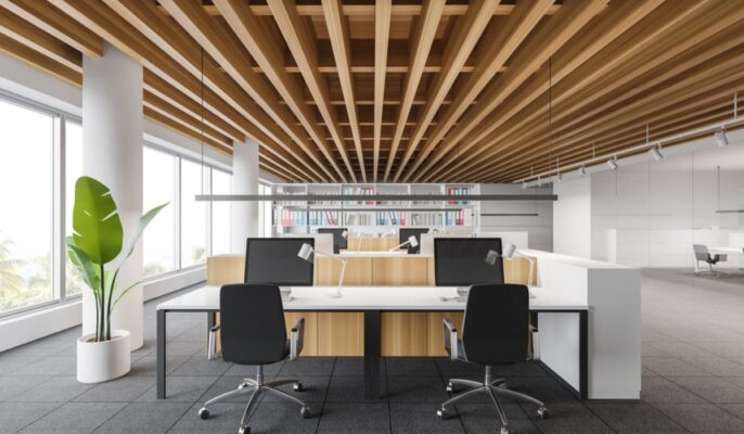 Office Interior With Pop False Ceiling Design