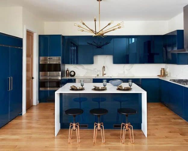 A Bold Navy Blue And White Modular Kitchen Design