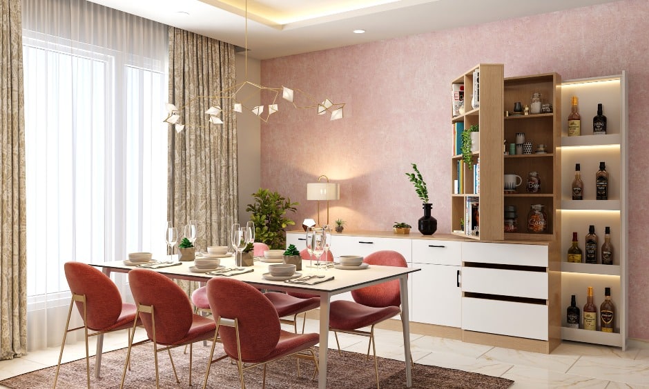 A Modern Dining Room With A Space-Saving Side Cabinet
